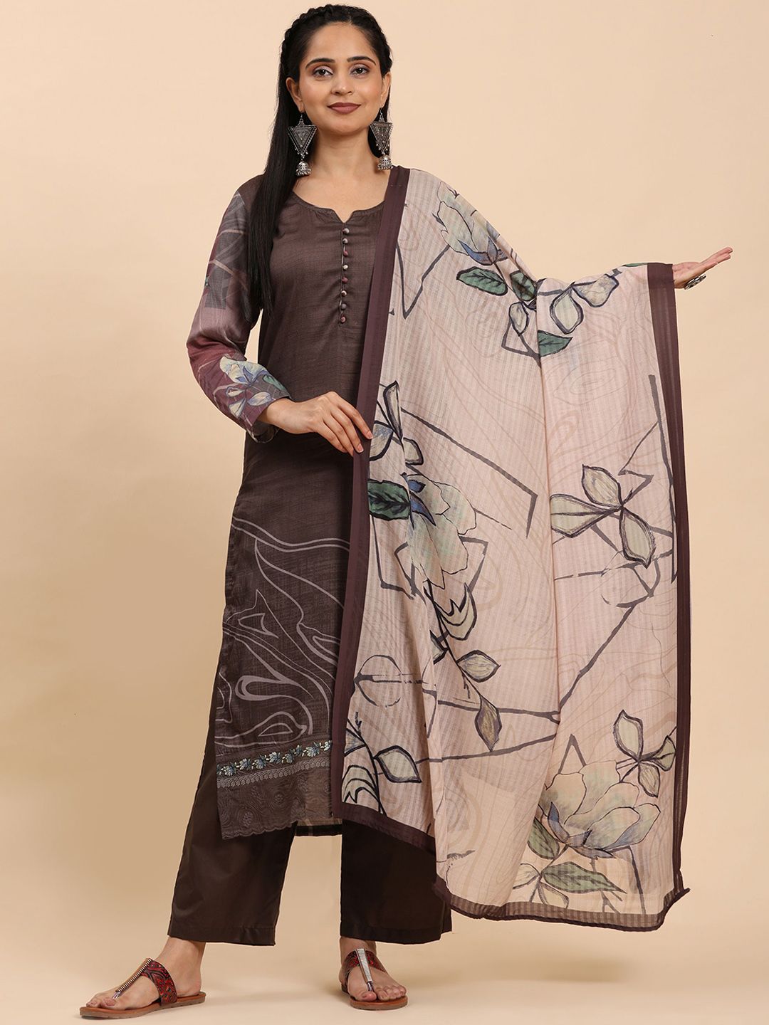 Mamicha Women Floral Printed Regular Pure Cotton Kurta with Trousers & With Dupatta