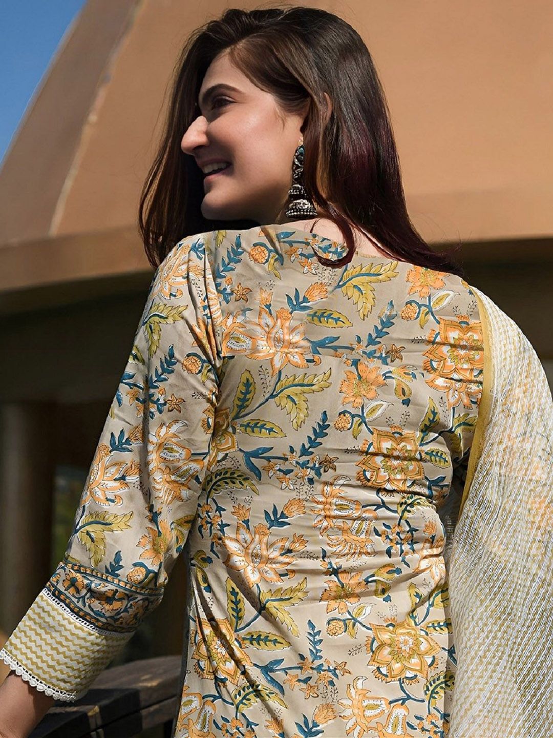 KALINI Floral Printed Straight Kurta With Trousers & Dupatta