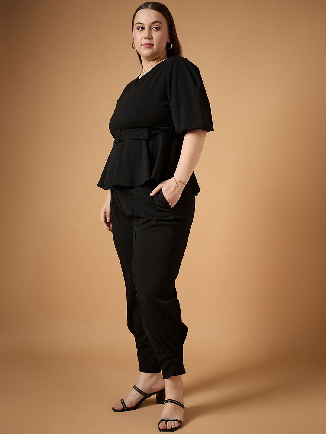 Sassafras Lengan Pendek Peplum Top & Trouser Co-Ords