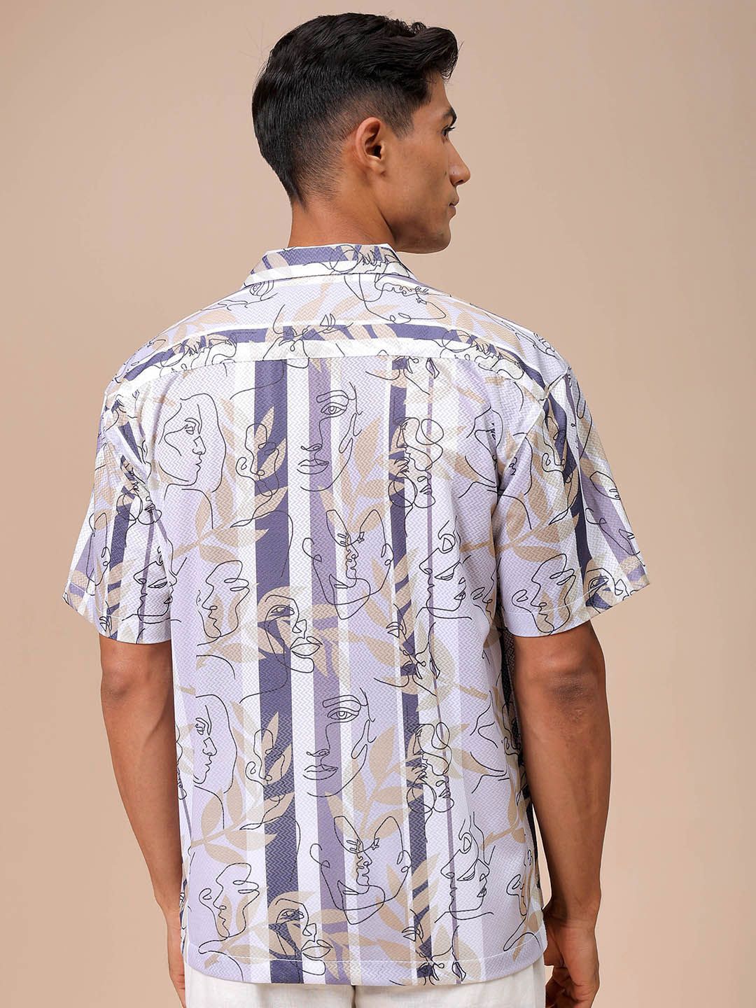 The Indian Garage Co Men Relaxed Fit Sketch Art  Printed Textured Resortwear Shirt