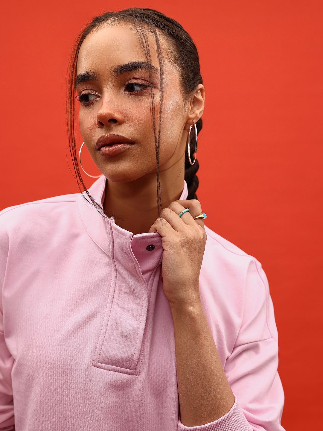 DressBerry Solid Mock Collar Relaxed Sweatshirt