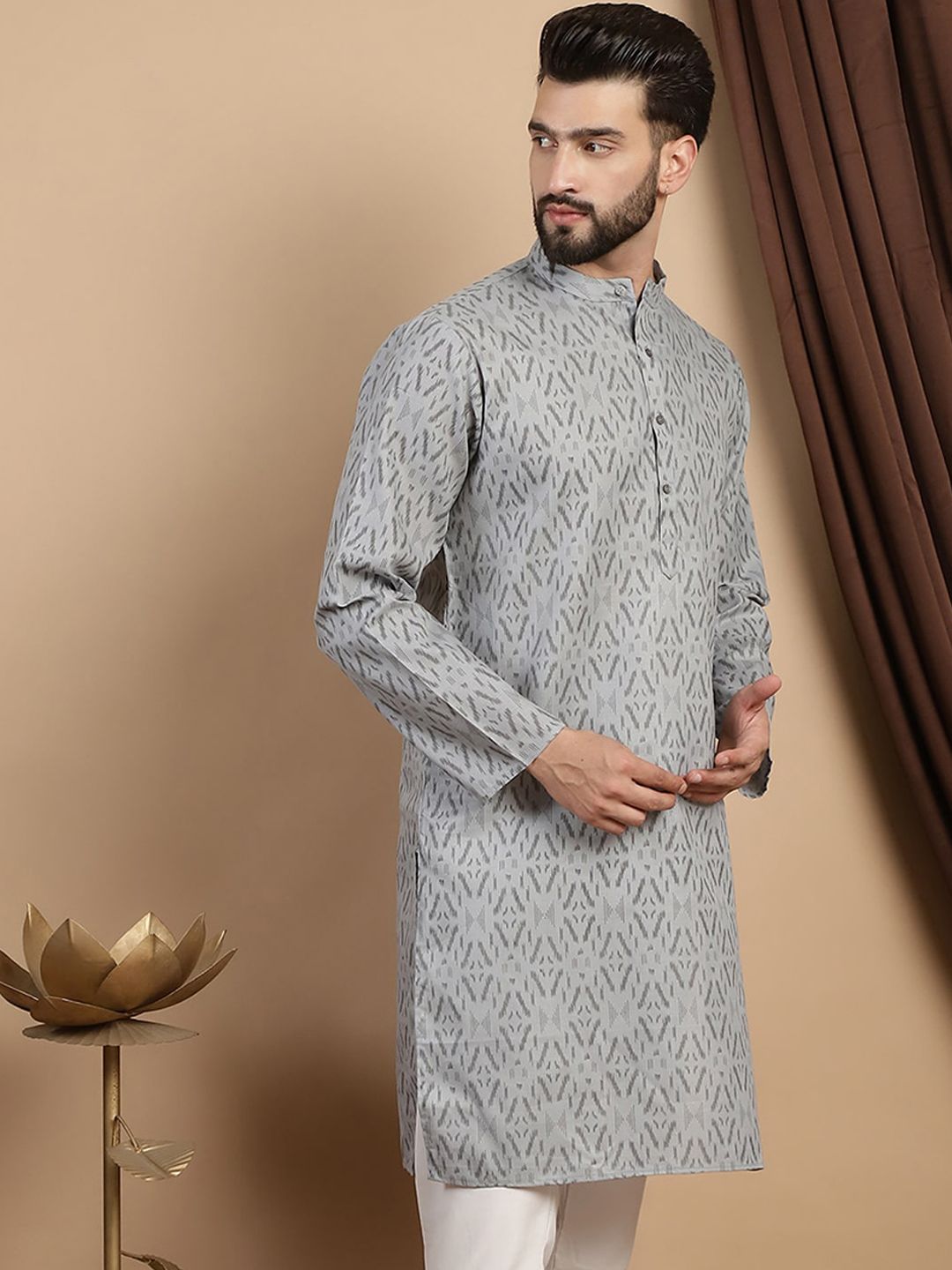 Anouk Mandarin Collar Long Sleeves Ethnic Motifs Cotton Kurta