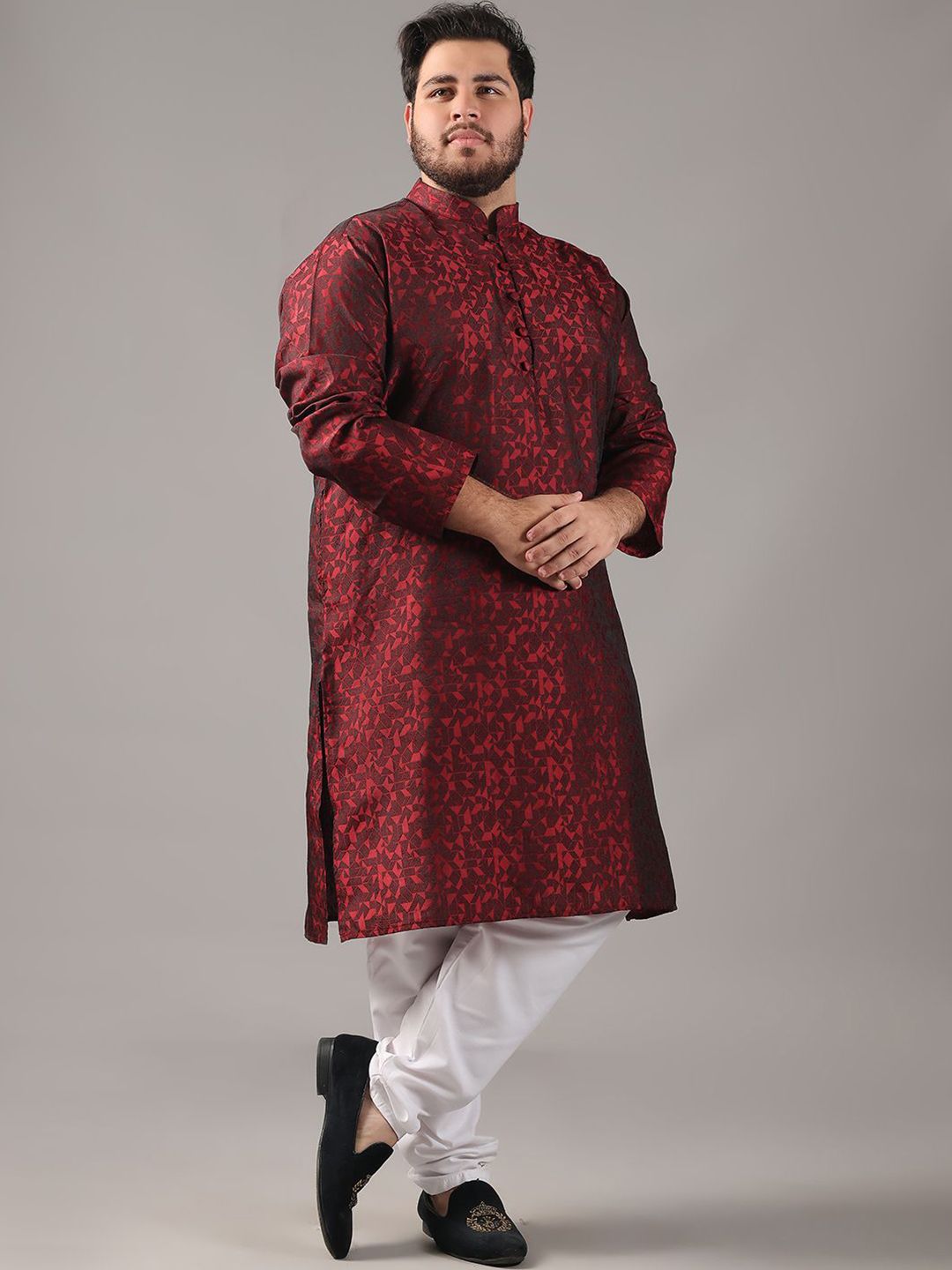 SOJANYA PLUS Size Geometric Woven Design Mandarin Collar Straight Kurta