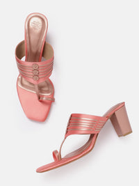 House of Pataudi Open Toe Striped Block Heels