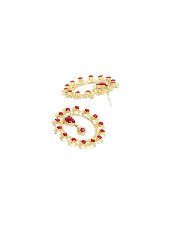 Anouk Gold-Plated Artificial Stones Studded Circular Shaped Drop Earrings