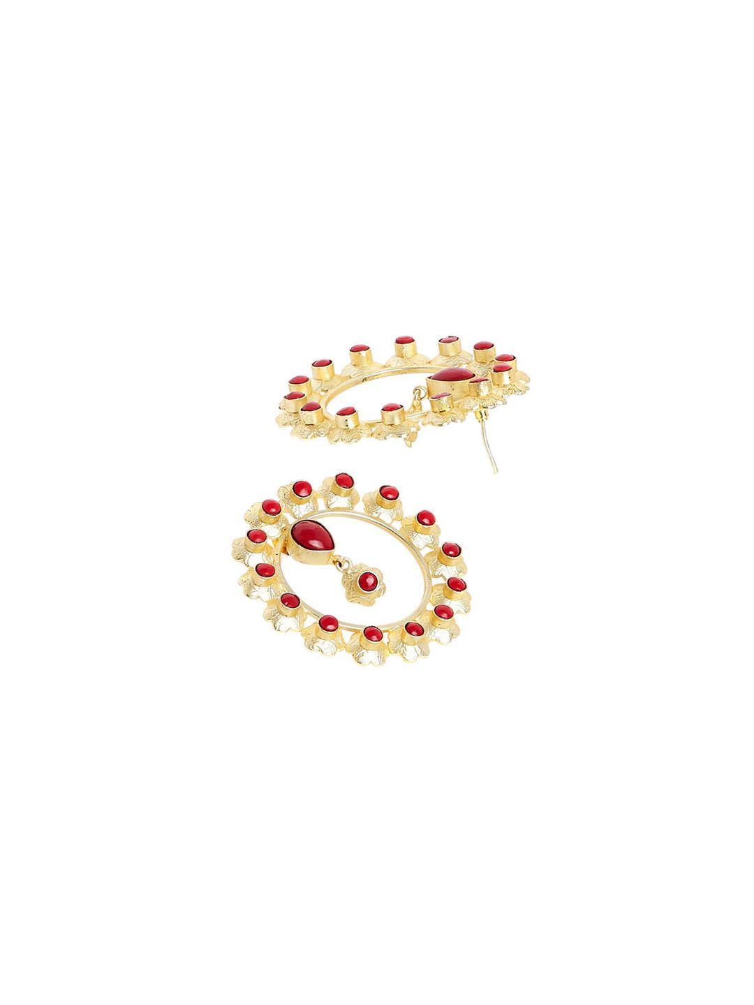 Anouk Gold-Plated Artificial Stones Studded Circular Shaped Drop Earrings