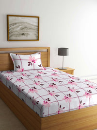 Myntra Elegant Homes White Floral Polycotton 300 TC Single Fine Bedsheet with a Pillow Cover-89 x 59 inches