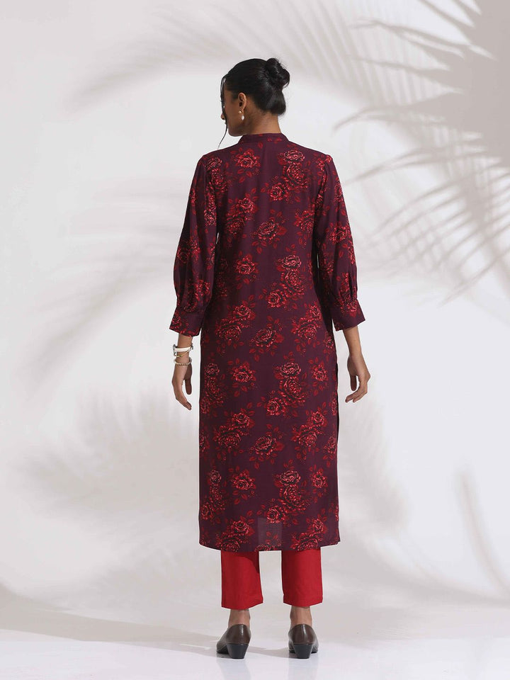 trueBrowns Floral Printed Straight Kurta with Trousers