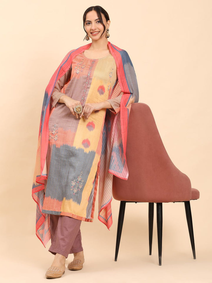 Mamicha Women Orange Elegance Unstitched Classic Cotton Kurta Set