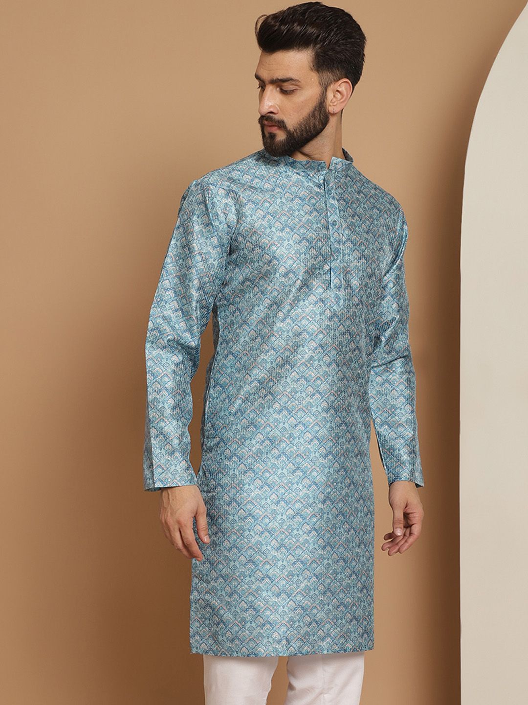 Anouk Men Blue Thread Work Pathani Kurta