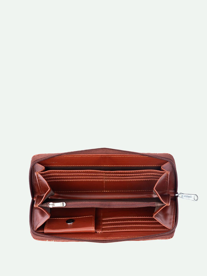 ZOUK Women Ethnic Motifs Printed Leather Zip Around Wallet