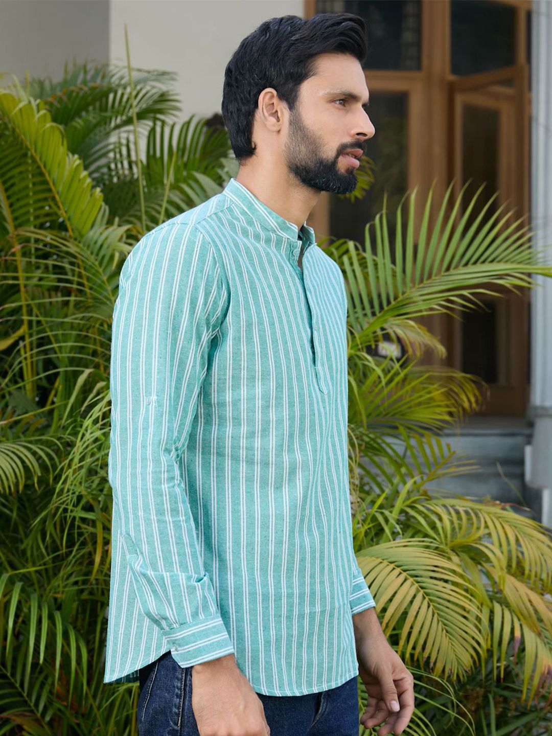 See Designs Men Striped Woven Design Cotton Straight Kurta