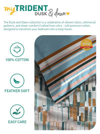 MYTRIDENT Crossroads Blue Dusk & Dawn Flat 144TC Queen Cotton Bedsheet Set