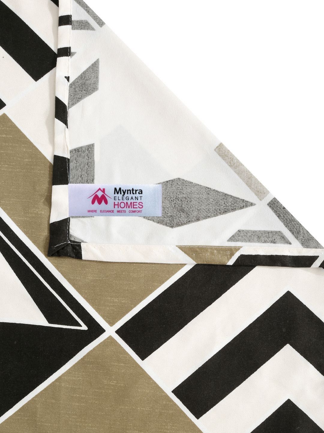 Myntra Elegant Homes Beige Geometric Cotton 300 TC King Cadar Halus dengan 2 Sarung Bantal-98 x 89 inci