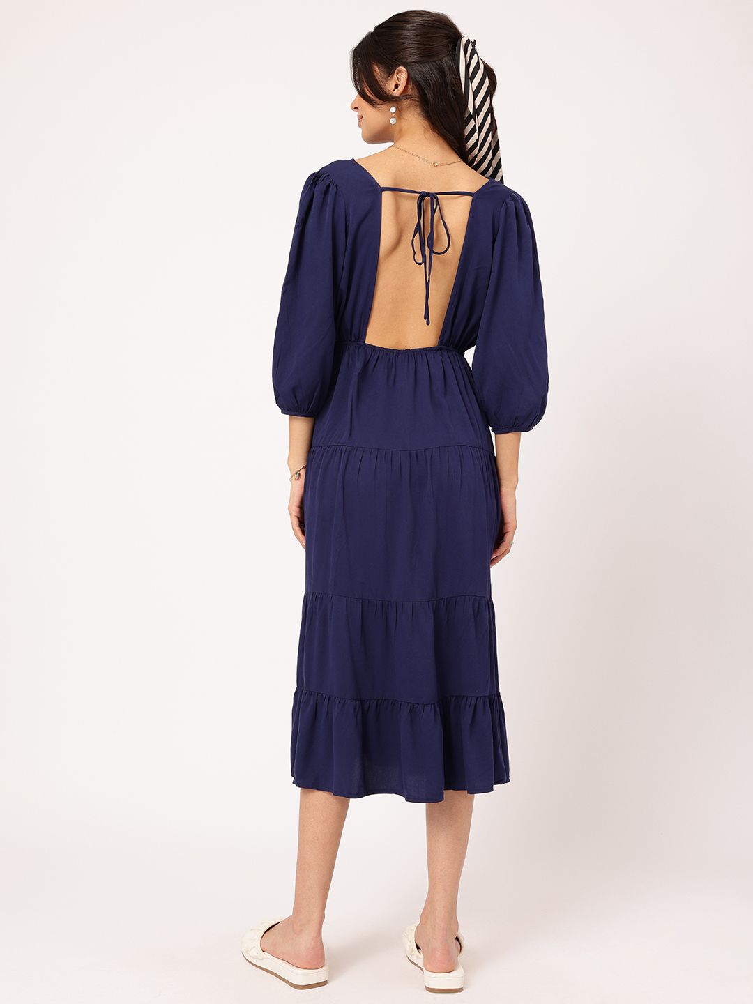DressBerry Puff Sleeve Tie-Up Detail Sheath Midi Dress