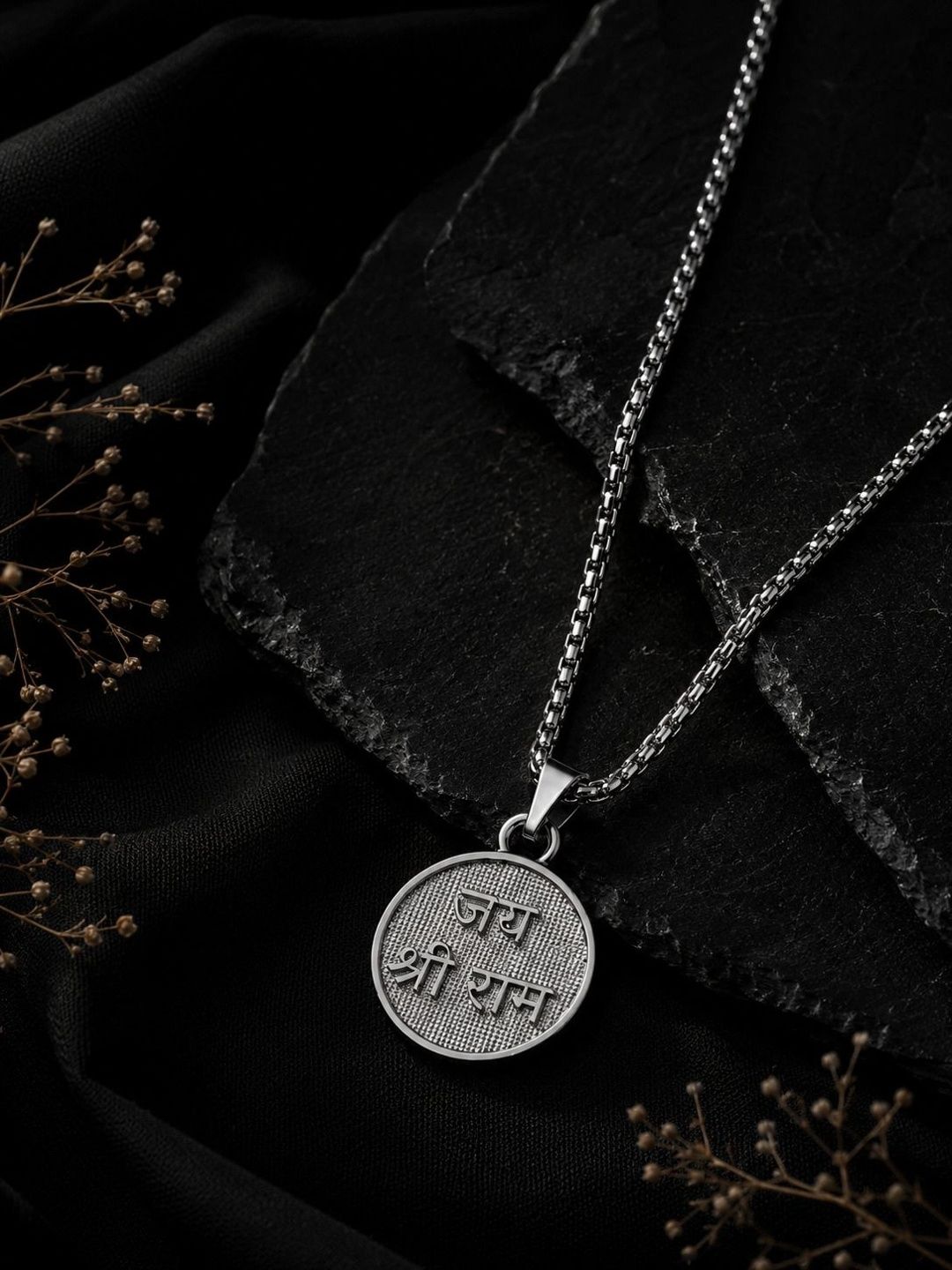 PANASH Men Brass Silver-Plated Oxidised Necklace