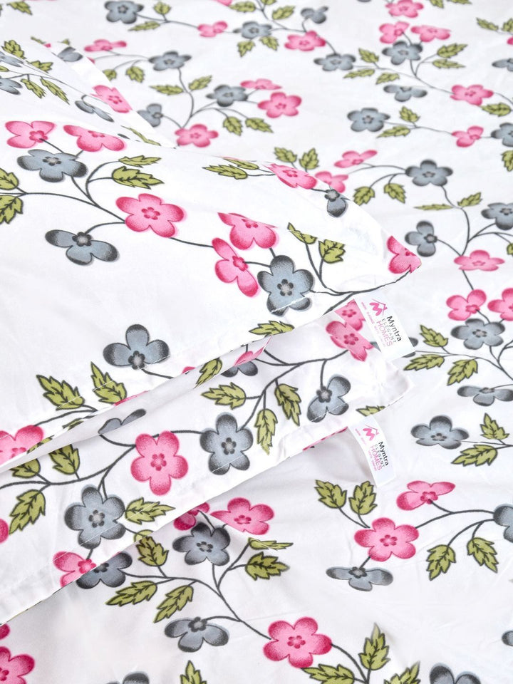 Myntra Elegant Homes Cream Floral Polycotton 300 TC King Fine Bedsheet with 2 Pillow Covers- 98 x 89 inches