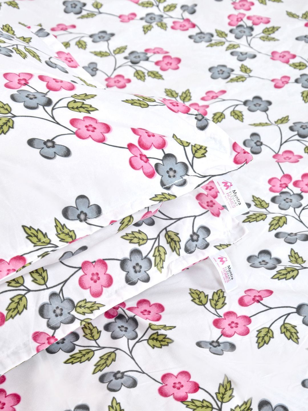 Myntra Elegant Homes Cream Floral Polycotton 300 TC King Fine Bedsheet with 2 Pillow Covers- 98 x 89 inches