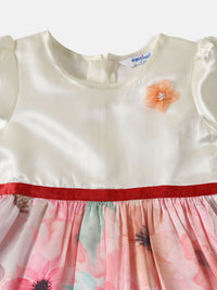 Nauti Nati Girls' Satin Floral Printed Party Frock With Waistband