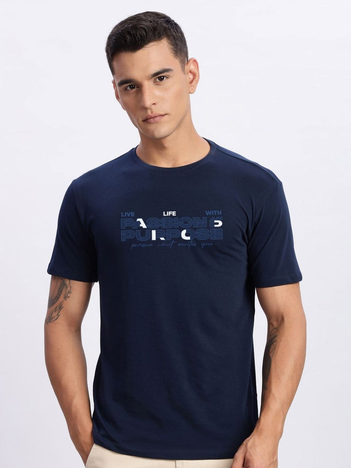 ADRO Typography Printed Round Neck Cotton T-shirt