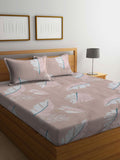Myntra Elegant Homes Peach Leaf Polycotton 300 TC Dilengkapi Cadar King Halus dengan 2 Sarung Bantal-98 x 89 inci