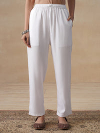 House of Chikankari Women White Rayon Solid Pant