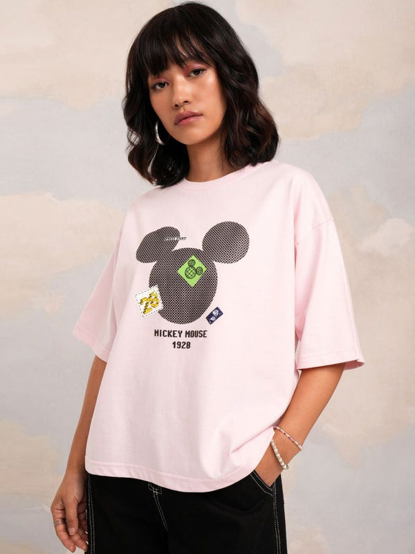 Tokyo Talkies Women Mickey Mouse Printed Boxy Tshirt