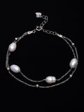 PANASH 925 Sterling Silver Rhodium-Plated Fresh Water Pearls Multistrand Bracelet