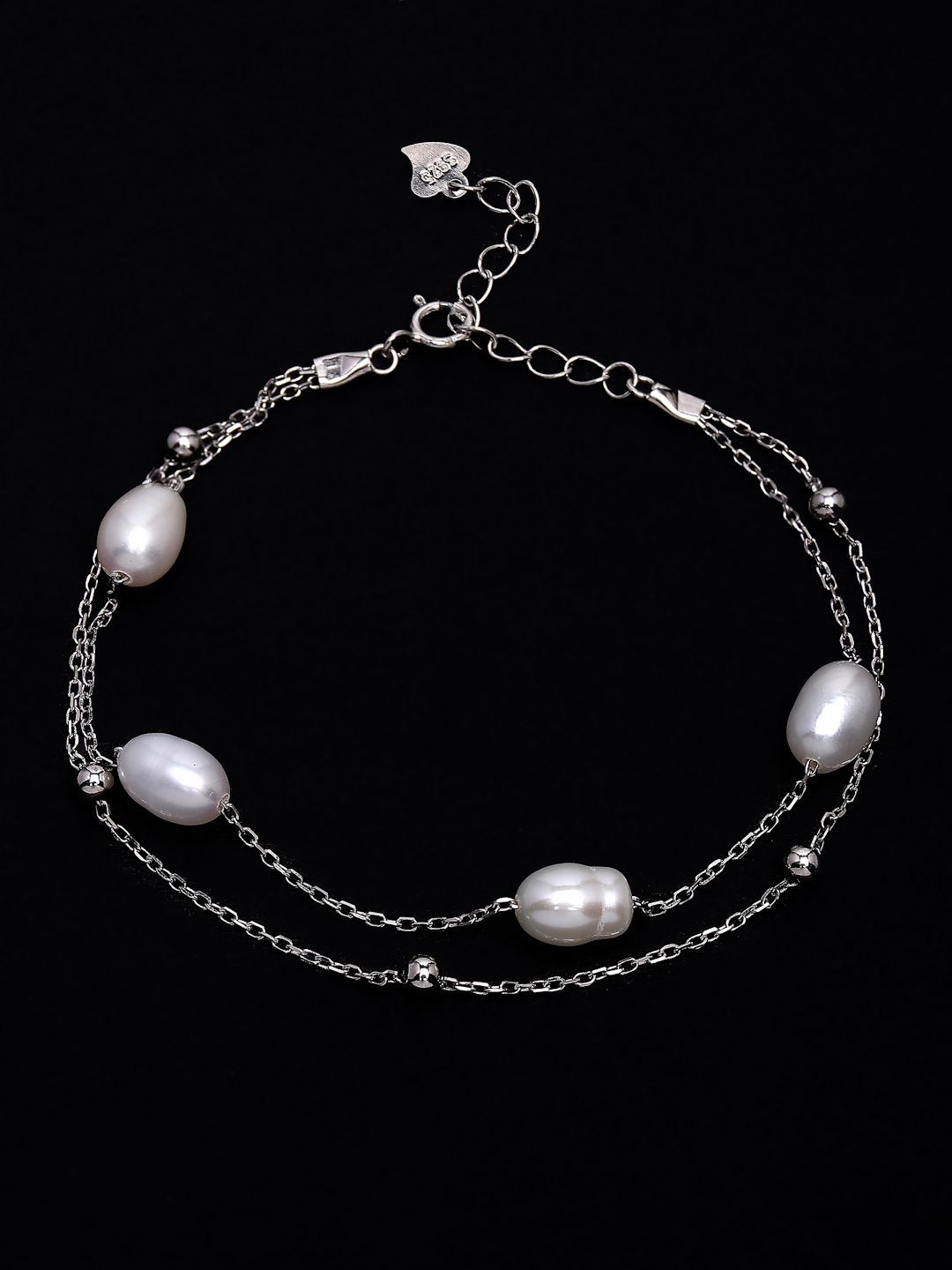 PANASH 925 Sterling Silver Rhodium-Plated Fresh Water Pearls Multistrand Bracelet