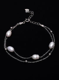 PANASH 925 Sterling Silver Rhodium-Plated Fresh Water Pearls Multistrand Bracelet