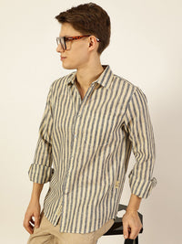 Thomas Scott Men Premium Vertical Striped Linen Slim Fit Casual Shirt