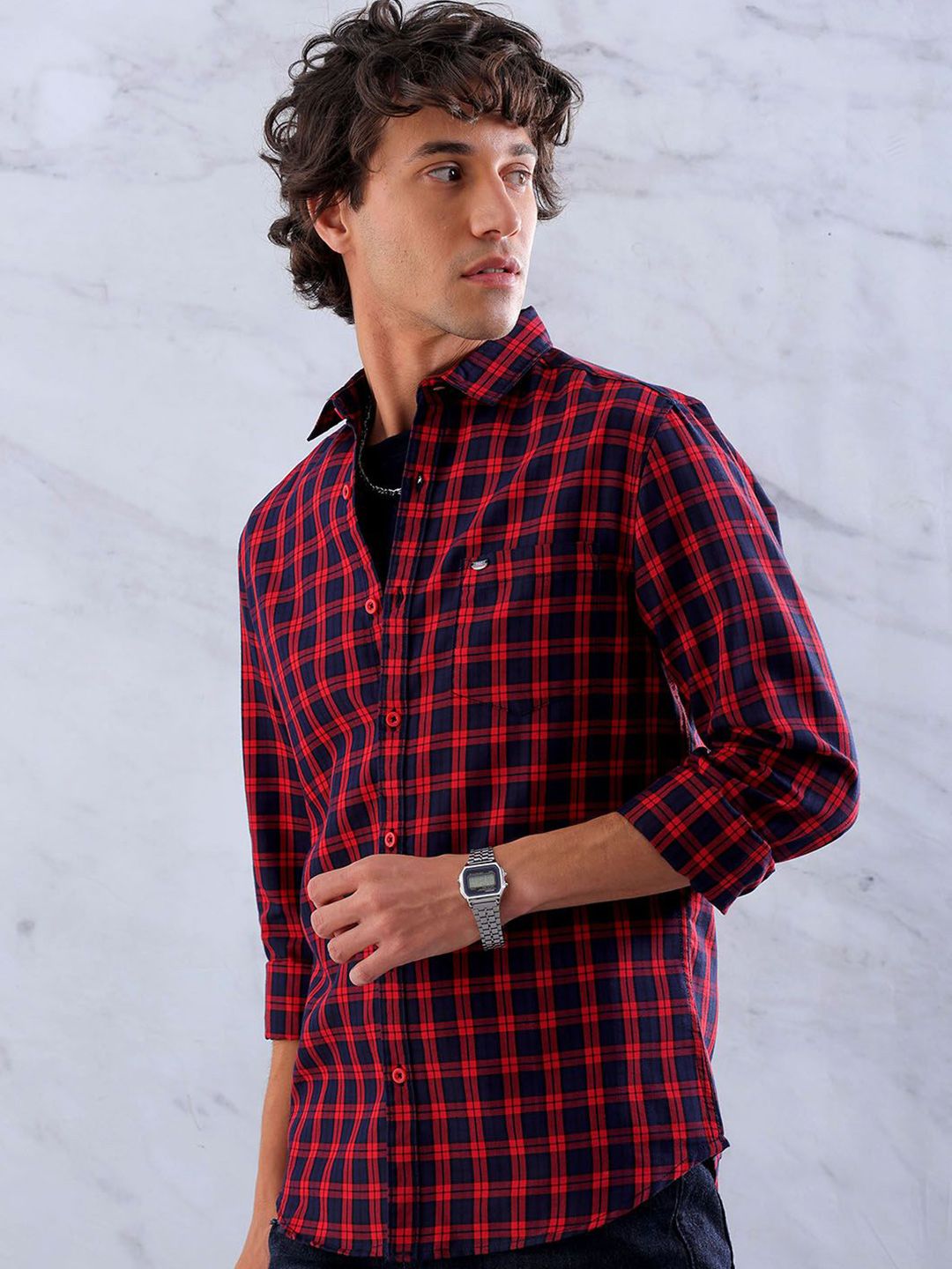 The Indian Garage Co Men Checked Slim Fit Opaque Casual Shirt
