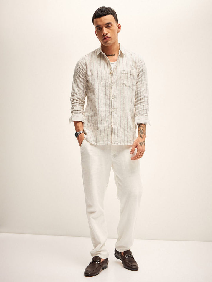 THE BEAR HOUSE Slim Fit Striped Casual Shirt