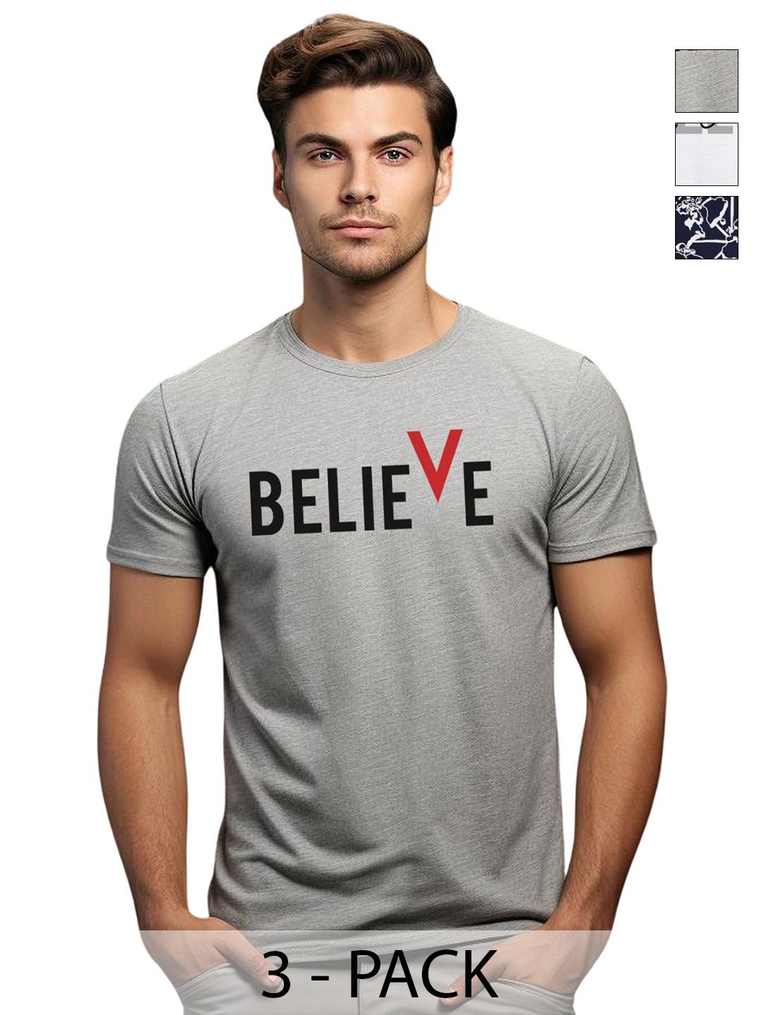 ADRO Men Pack Of 3 Printed Regular Fit T-shirt