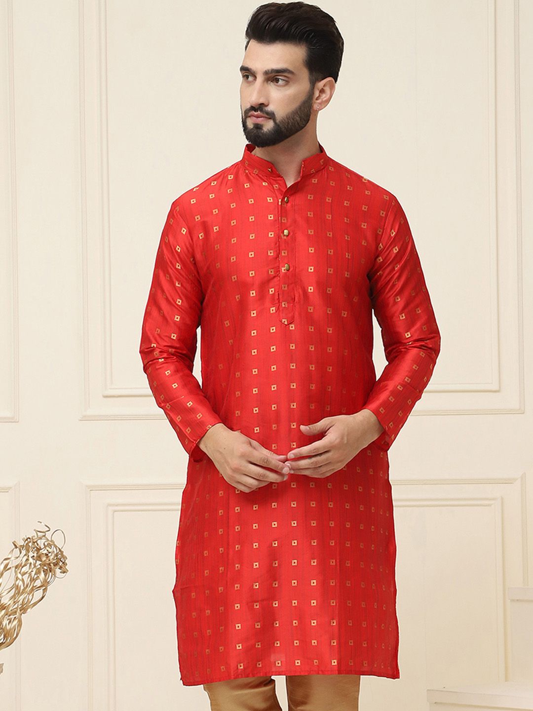 SOJANYA Geometric Printed Band Collar Straight Kurta