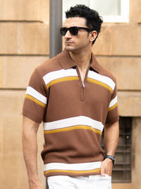 Powerlook SS25 Striped Polo Collar Polo Collar Pure Cotton T-Shirt
