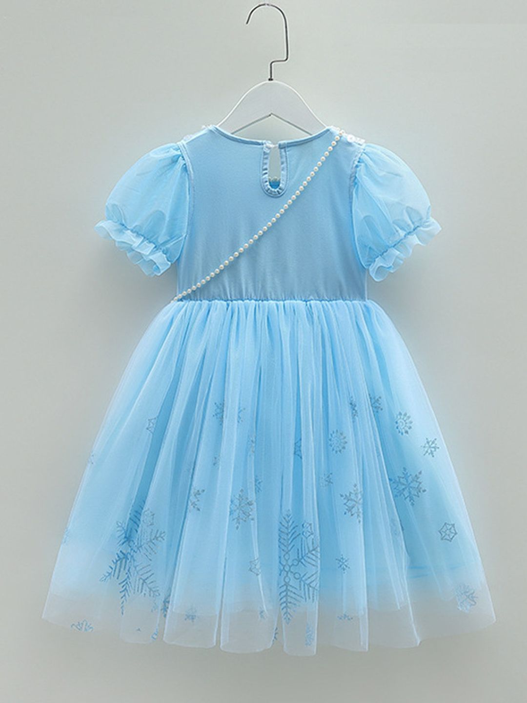 YK Elsa & Anna Printed Lace Inserts Detail Fit & Flare Dress With Bag