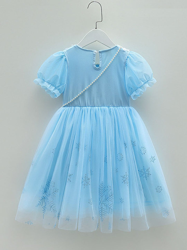 YK Elsa & Anna Printed Lace Inserts Detail Fit & Flare Dress With Bag