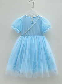 YK Elsa & Anna Printed Lace Inserts Detail Fit & Flare Dress With Bag