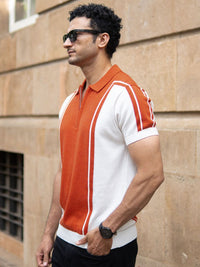 Powerlook SS25 Colourblocked Polo Collar Pure Cotton T-Shirt