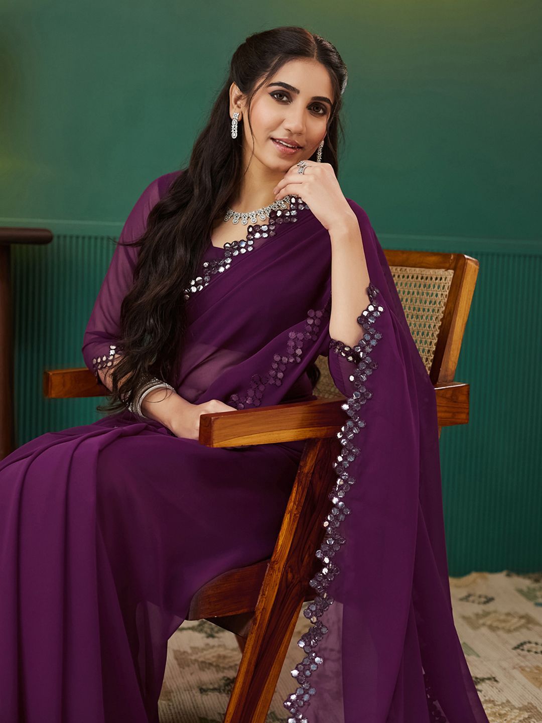 KALINI Mirror Work Pure Georgette Saree