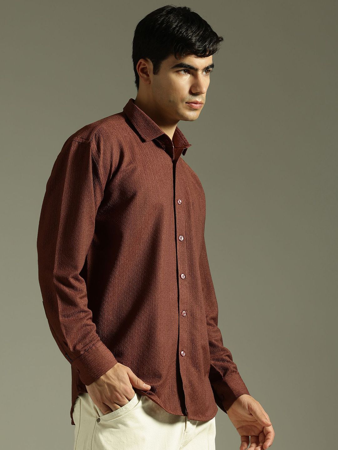 DENNISON Relaxed Fit Textured Drop-Shoulder Sleeves Relaxed Fit Shirt