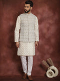 Anouk Floral Embroidered Regular Thread Work Kurta Churidar with Nehru jacket