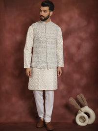 Anouk Floral Embroidered Regular Thread Work Kurta Churidar with Nehru jacket