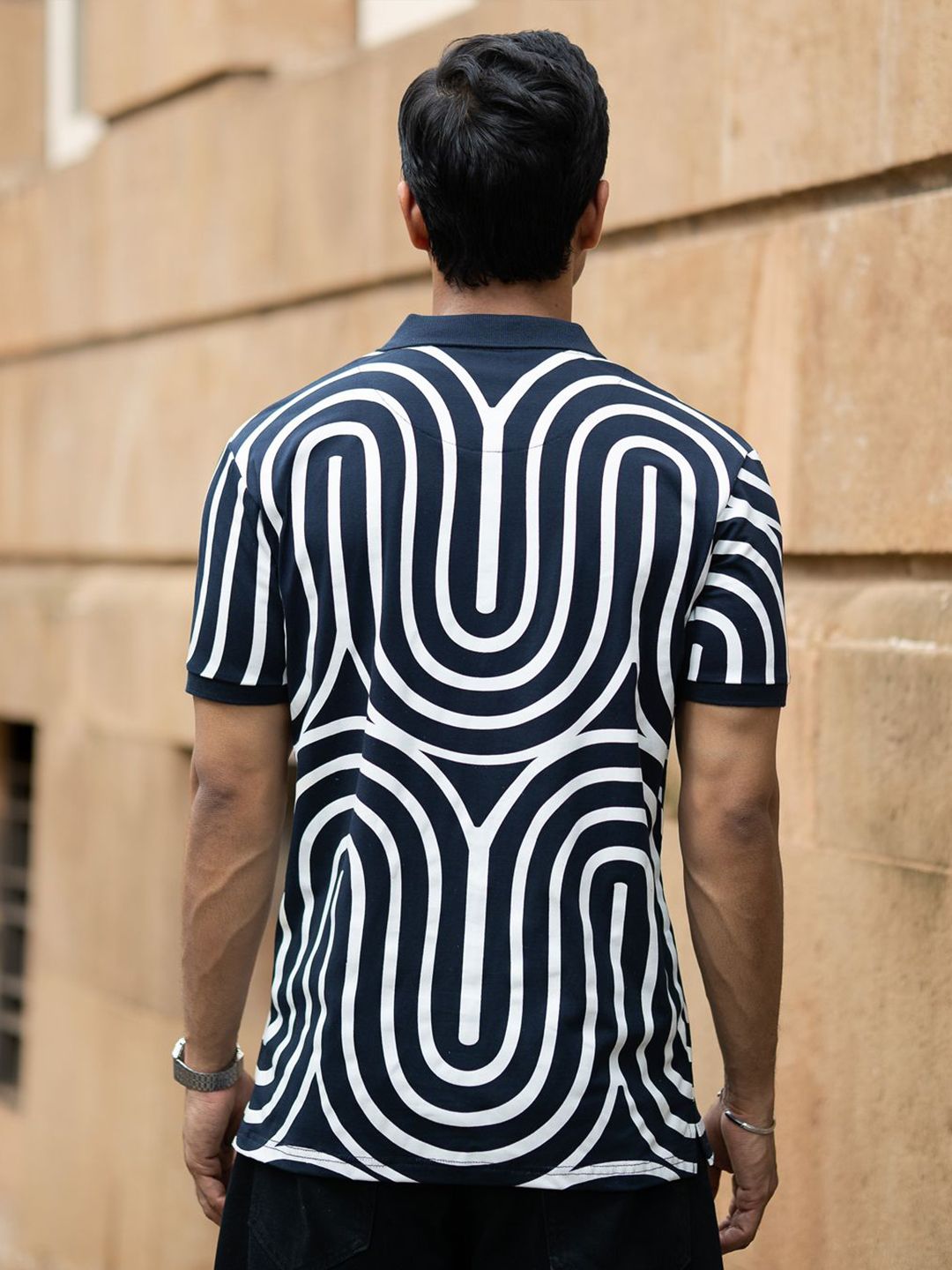 Powerlook Men Striped Polo Collar Pure Cotton T-shirt