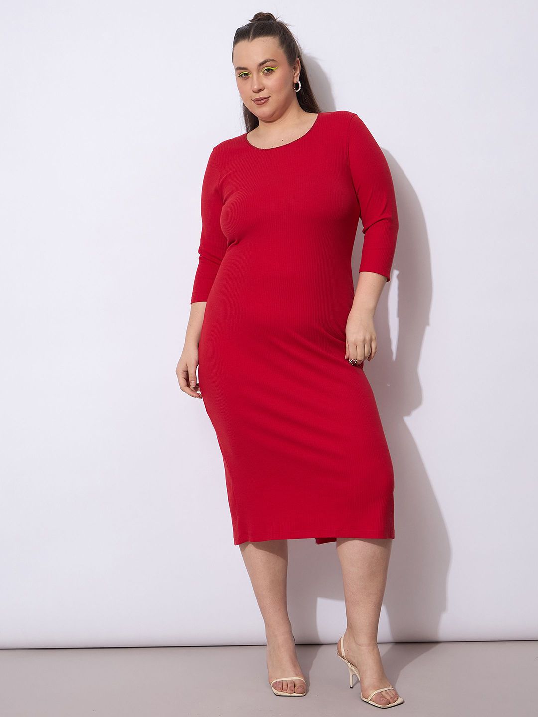 SASSAFRAS Curve Women Sheath Plus Size Midi Dress