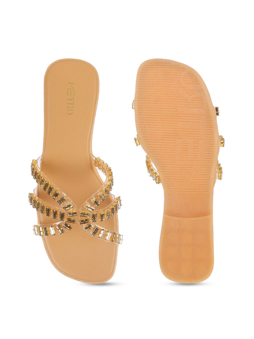 Metro Women Textured Open Toe Flats