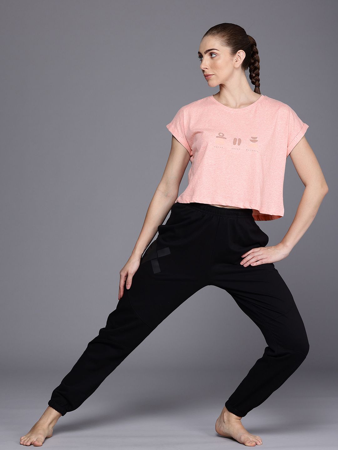HRX by Hrithik Roshan Relaxed Boxy Fit Pure Cotton Printed Extended Sleeves Yoga T-shirt