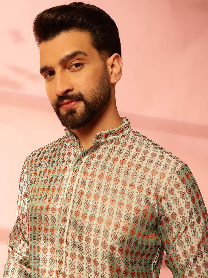 Anouk Ethnic Motifs Printed Mandarin Collar Cotton Silk Straight Kurta