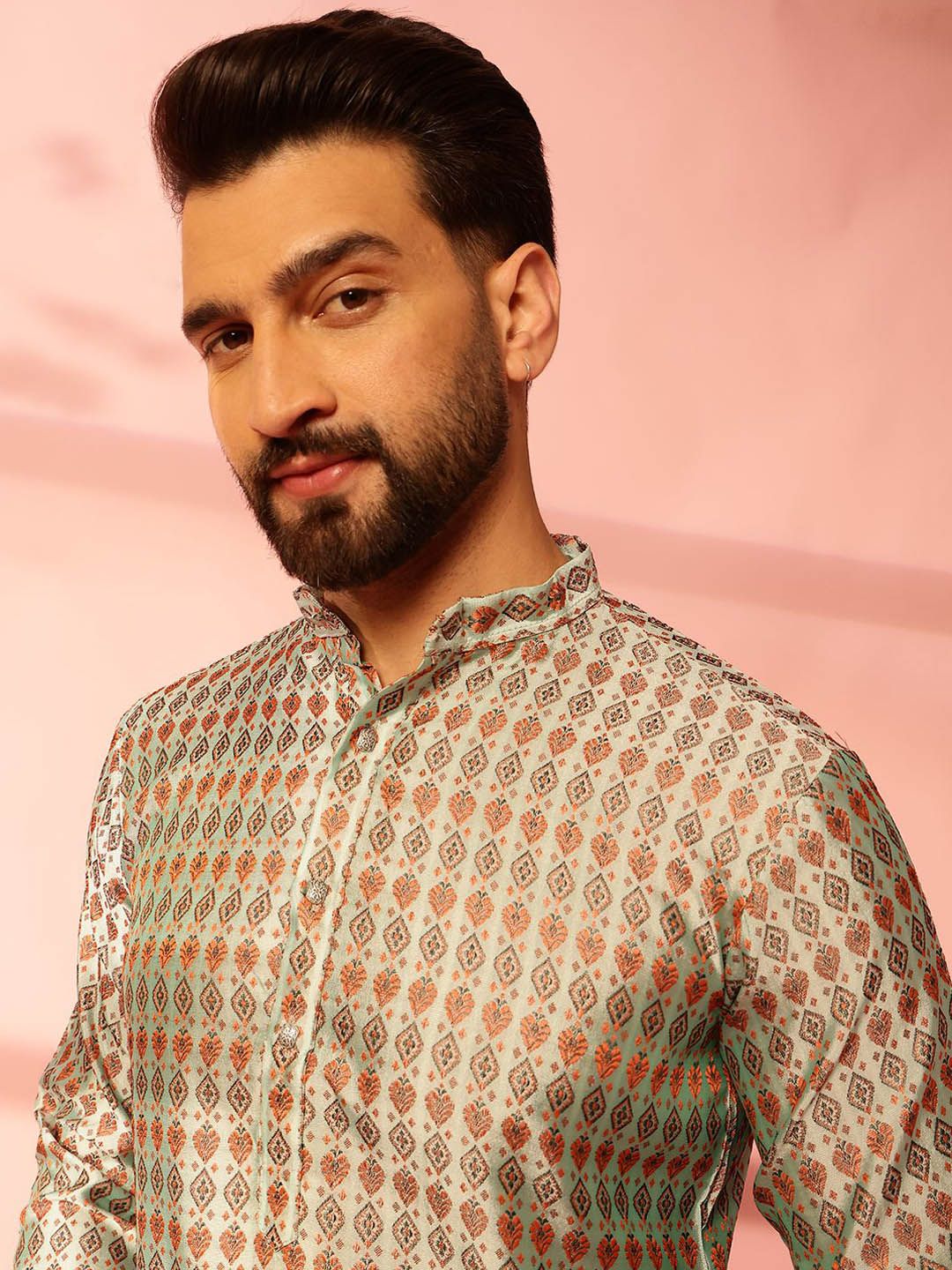 Anouk Ethnic Motifs Printed Mandarin Collar Cotton Silk Straight Kurta